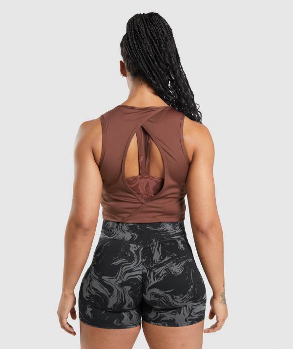 Damske Tielko Gymshark GS Power Open Back Cropped Ruzove Hnede | LJ4721603